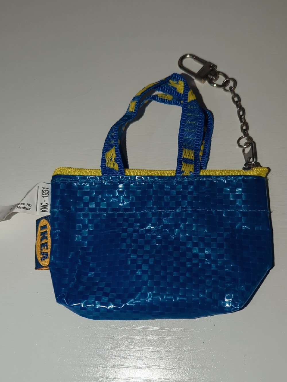 IKEA Blue Mini Tote Keyring with Yellow Accents